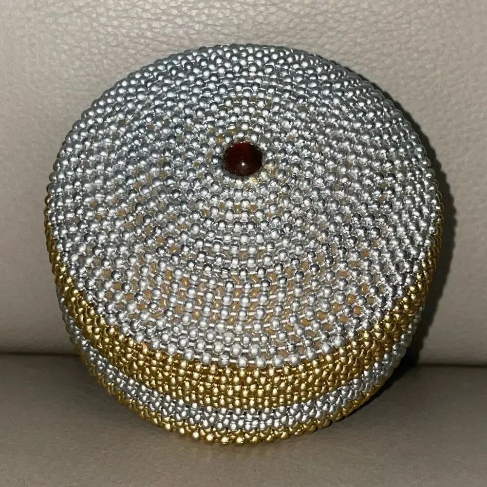 Vintage 1980s Beaded Round Trinket Box 2.75